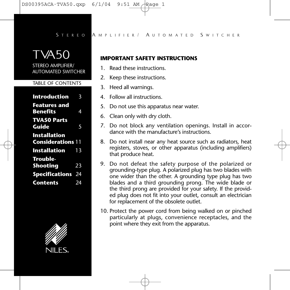 Tva50 | Niles Audio TVA50 User Manual | Page 2 / 28