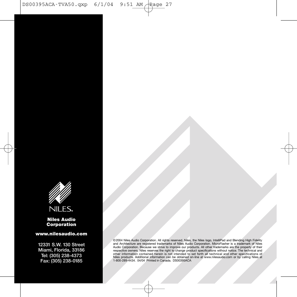 Niles Audio TVA50 User Manual | Page 28 / 28