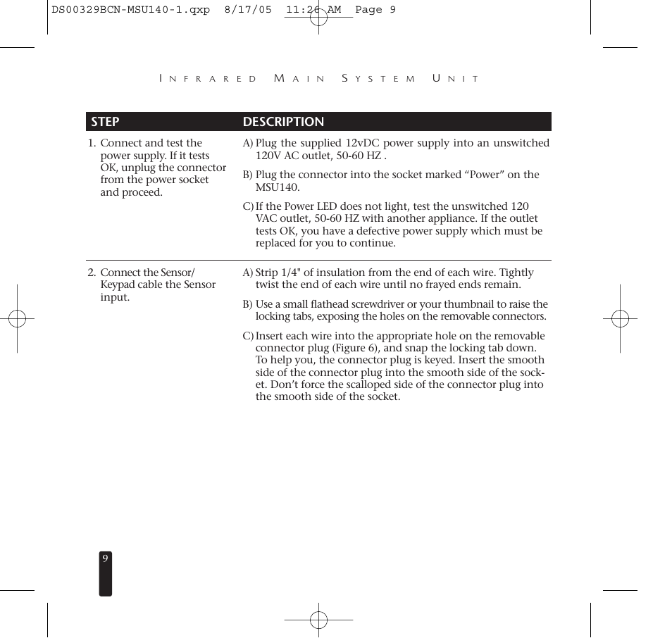 Step description | Niles Audio MSU140 User Manual | Page 10 / 20
