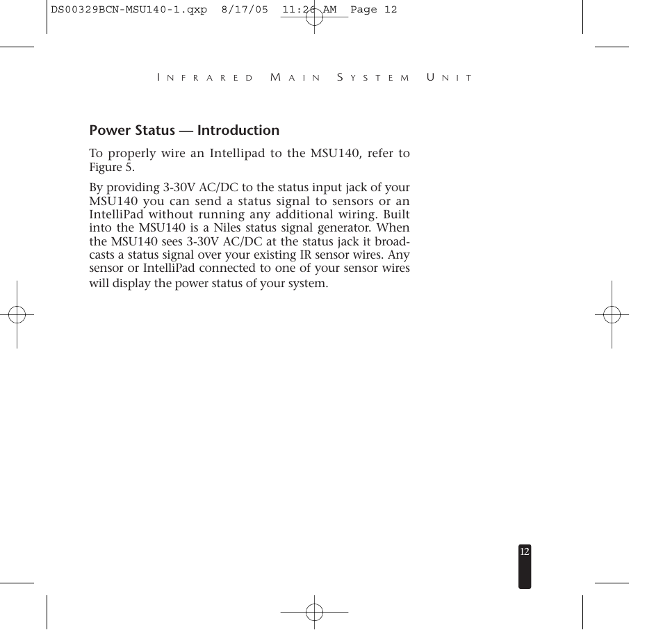 Power status — introduction | Niles Audio MSU140 User Manual | Page 13 / 20