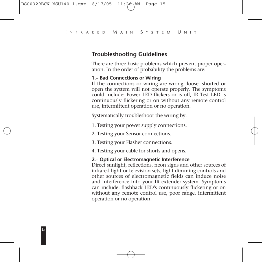 Troubleshooting guidelines | Niles Audio MSU140 User Manual | Page 16 / 20