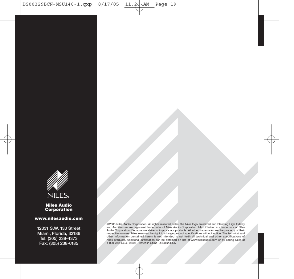 Niles Audio MSU140 User Manual | Page 20 / 20