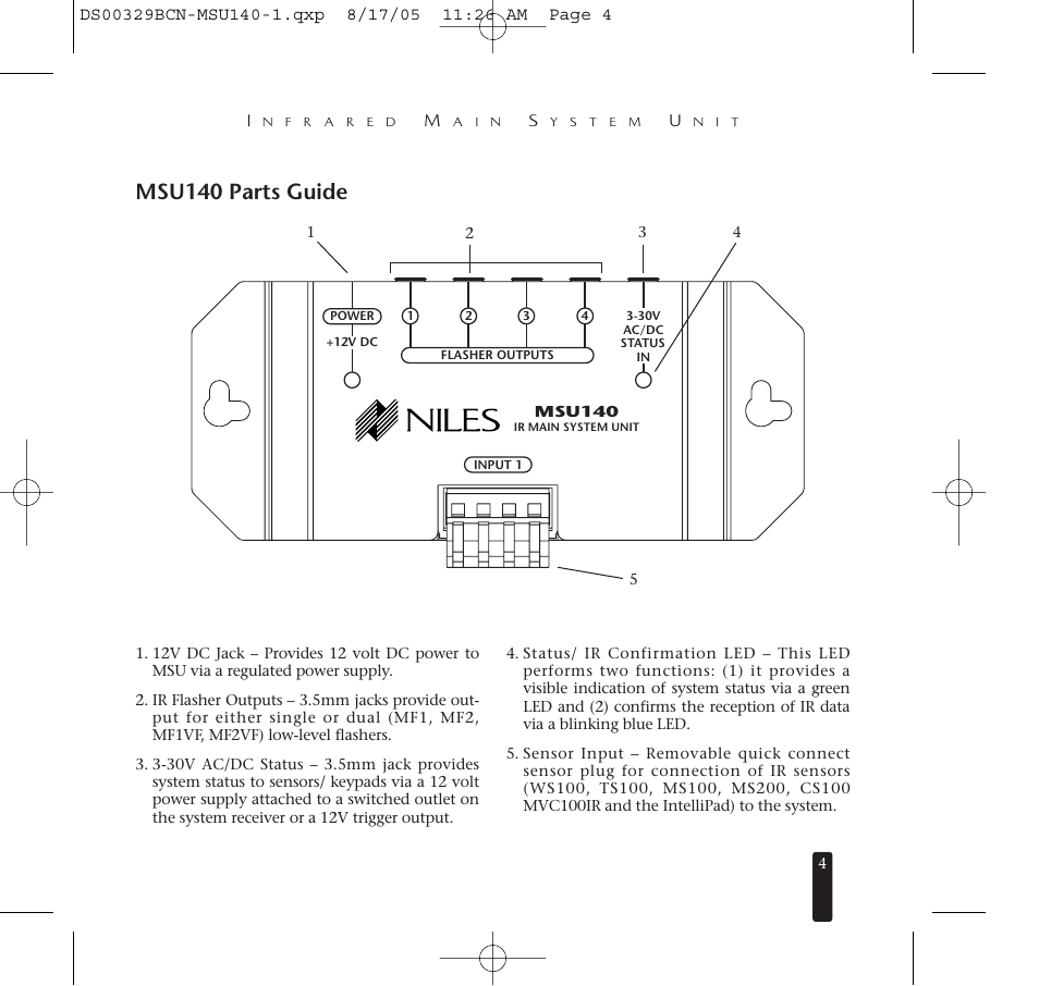 Msu140 parts guide | Niles Audio MSU140 User Manual | Page 5 / 20