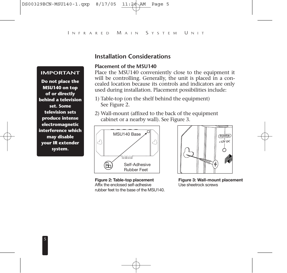Installation considerations | Niles Audio MSU140 User Manual | Page 6 / 20