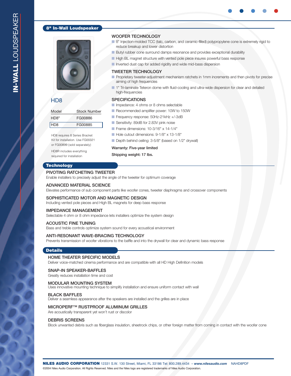 In-w all loudspeaker | Niles Audio HD8 User Manual | Page 2 / 2