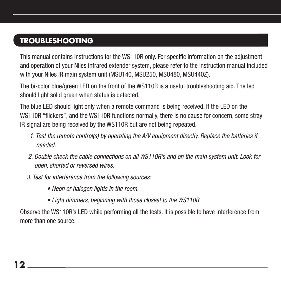Niles Audio Wall-Mount IR Sensor WS110R User Manual | Page 14 / 20