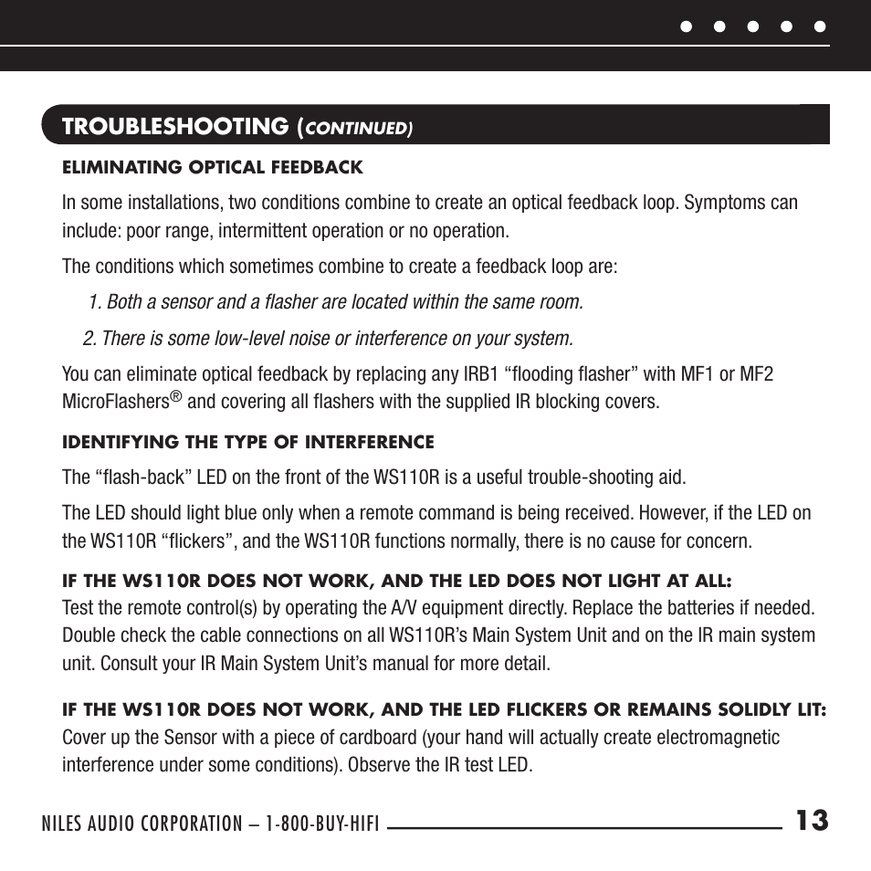 Niles Audio Wall-Mount IR Sensor WS110R User Manual | Page 15 / 20