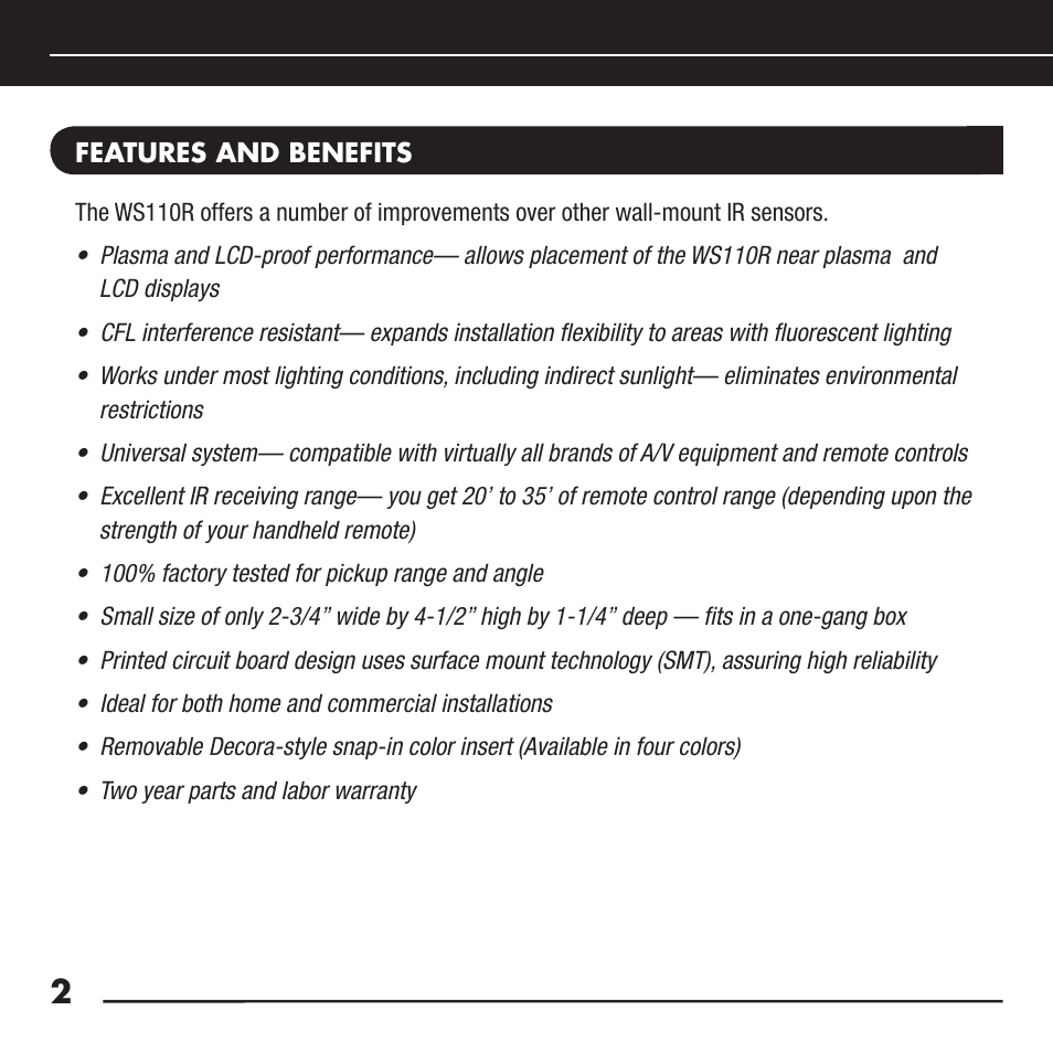 Niles Audio Wall-Mount IR Sensor WS110R User Manual | Page 4 / 20