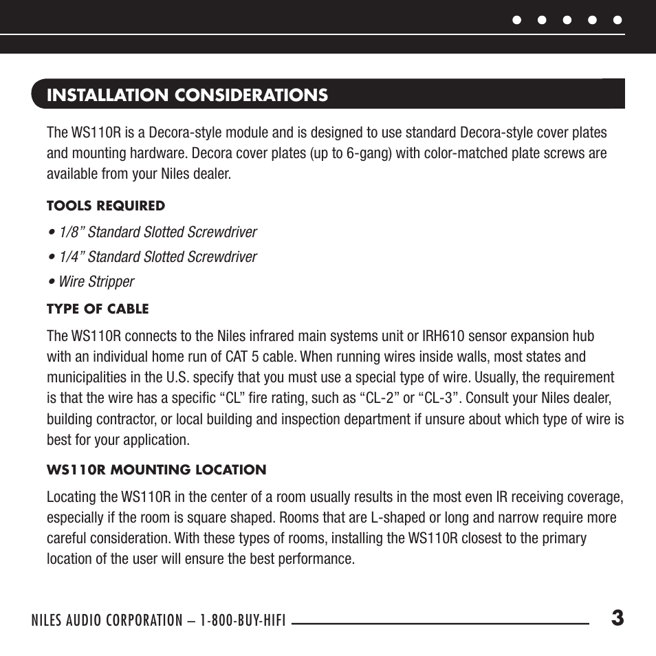 Niles Audio Wall-Mount IR Sensor WS110R User Manual | Page 5 / 20