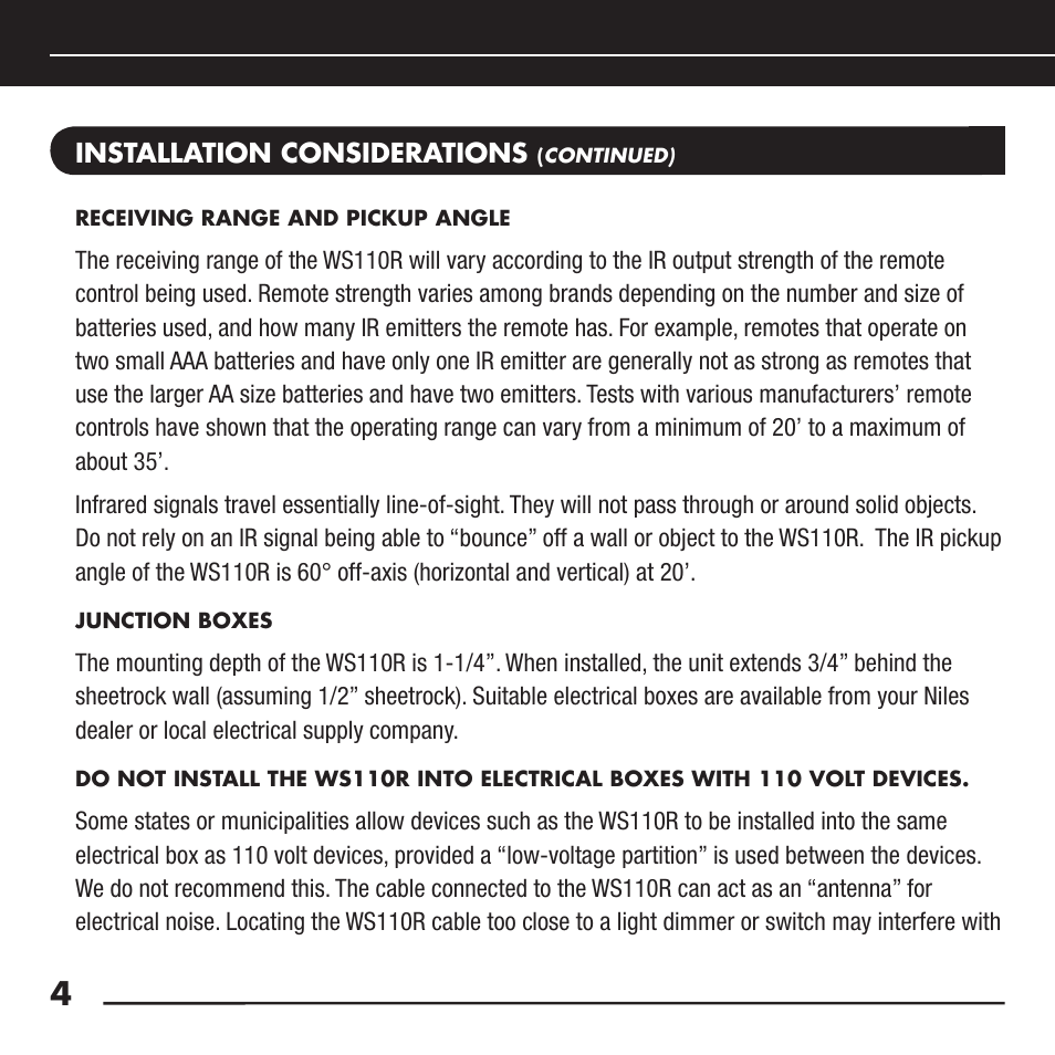 Niles Audio Wall-Mount IR Sensor WS110R User Manual | Page 6 / 20