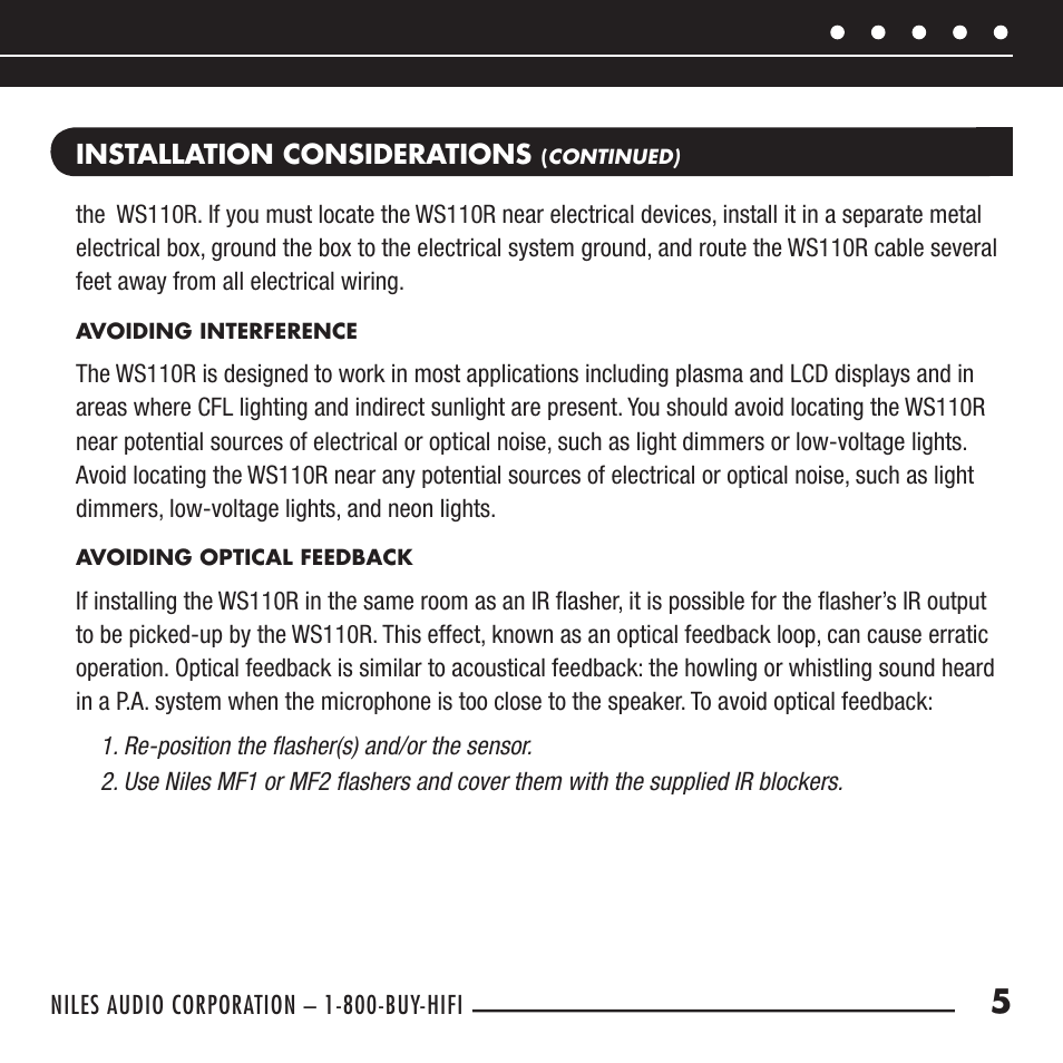 Niles Audio Wall-Mount IR Sensor WS110R User Manual | Page 7 / 20