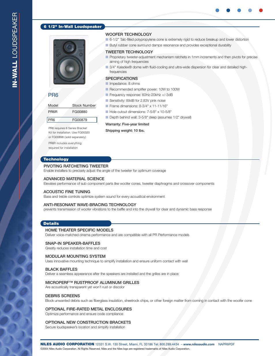 In-w all loudspeaker | Niles Audio PR6  EN User Manual | Page 2 / 2