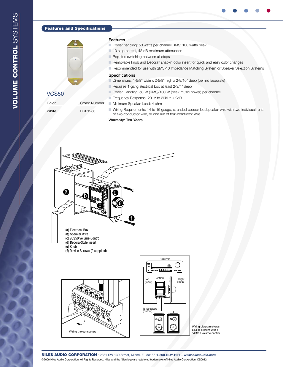 Volume control systems, Vcs50 | Niles Audio VCS50 User Manual | Page 2 / 2