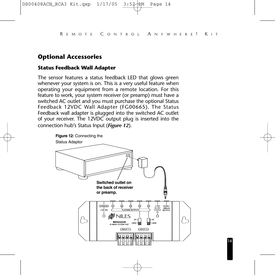 Optional accessories | Niles Audio RCA3 User Manual | Page 14 / 24