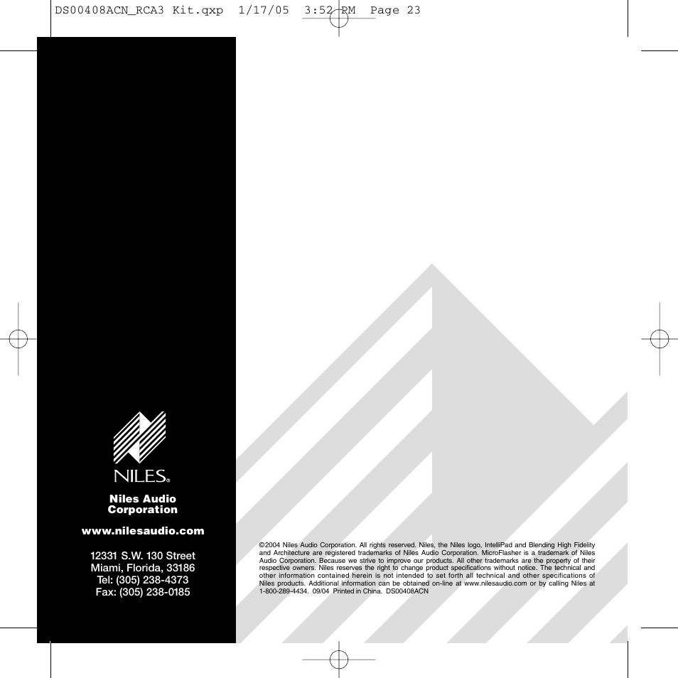 Niles Audio RCA3 User Manual | Page 23 / 24