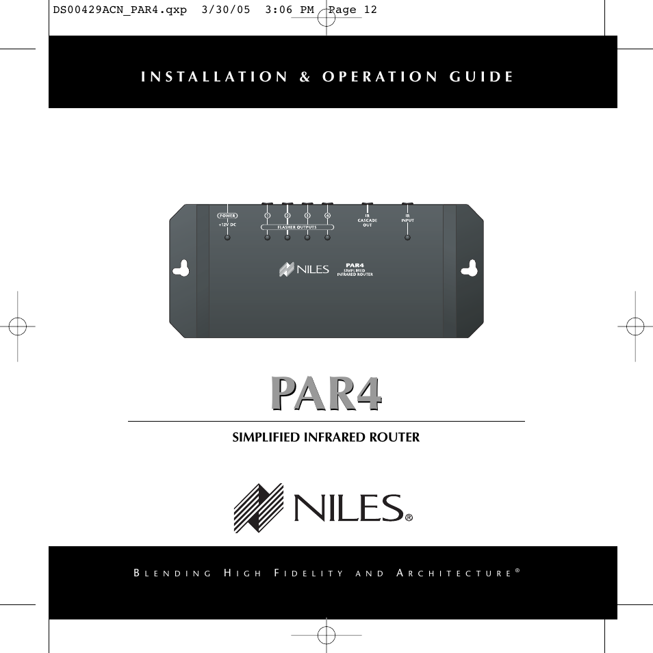 Niles Audio Simplified Infrared Router PAR4 User Manual | 12 pages