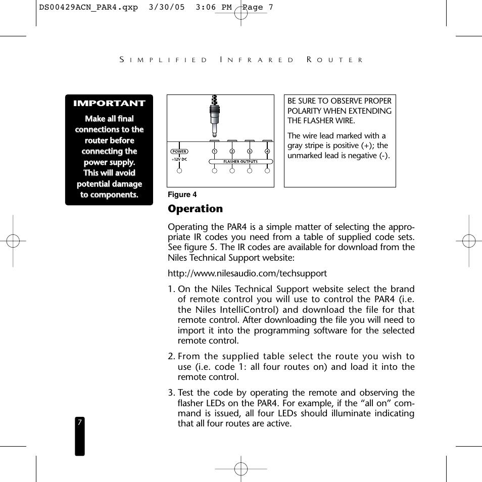 Operation | Niles Audio Simplified Infrared Router PAR4 User Manual | Page 8 / 12