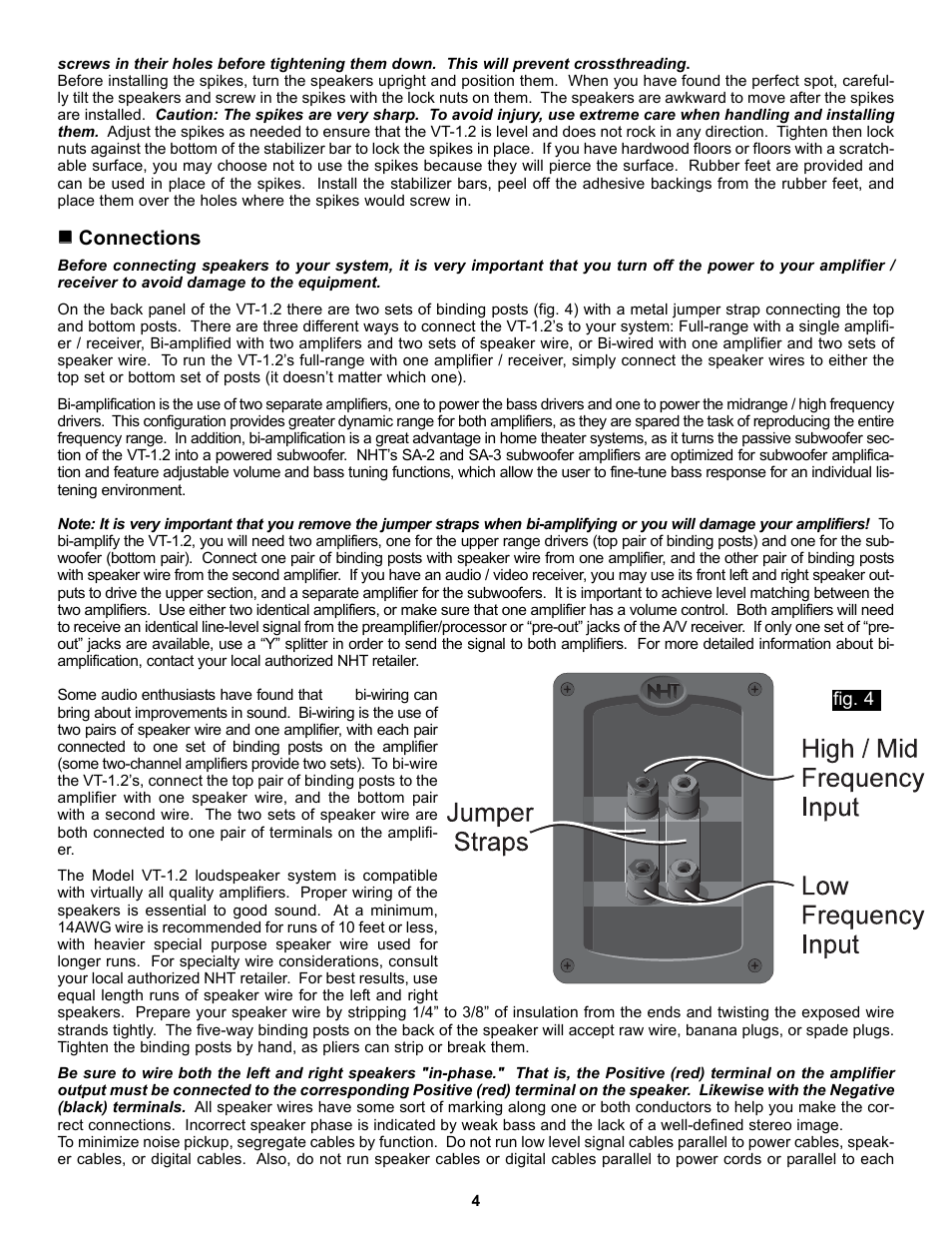 Connections | NHT VT-1.2 User Manual | Page 4 / 5