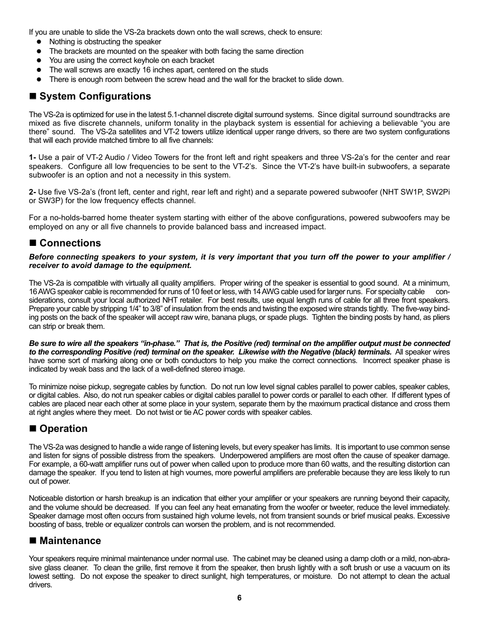 System configurations, Connections, Operation | Maintenance | NHT VS-2A User Manual | Page 6 / 7