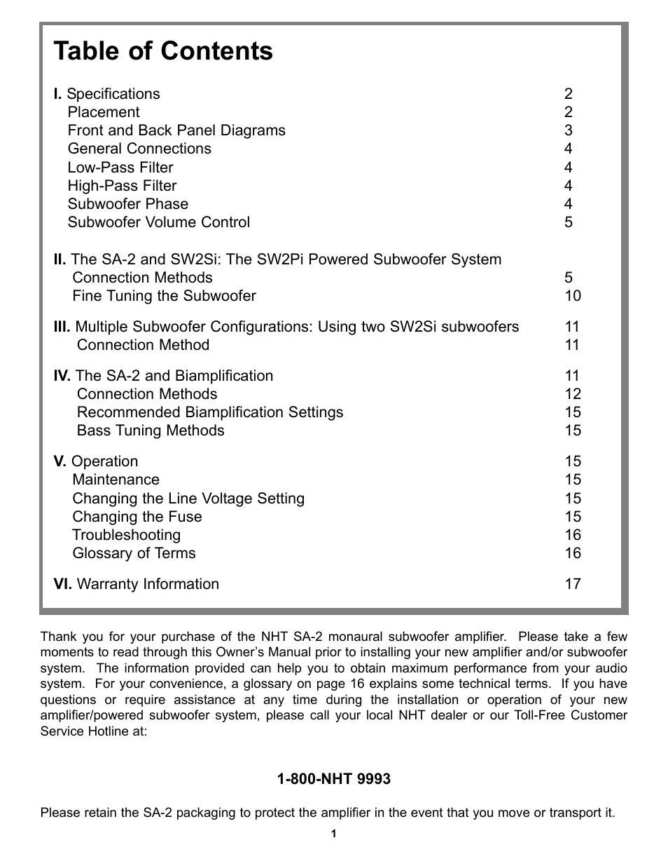 NHT SA-2 User Manual | Page 3 / 19