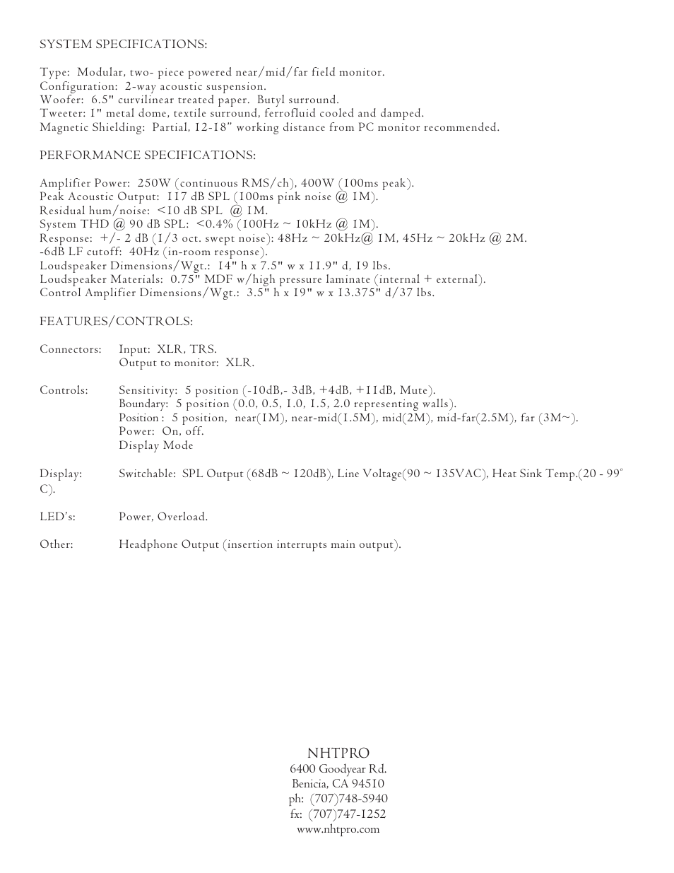 NHT Studio Monitor A-20 User Manual | Page 8 / 8