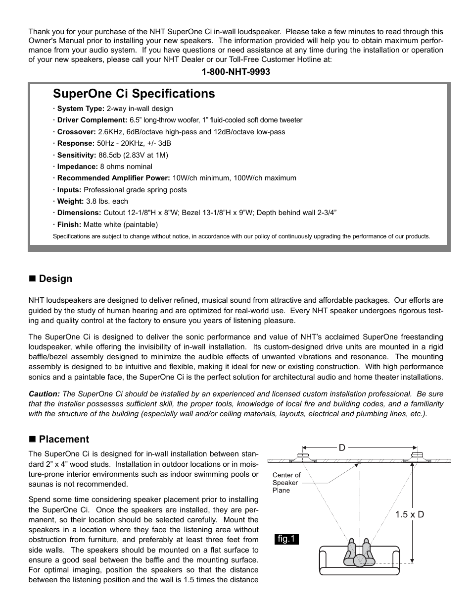 Superone ci specifications | NHT SuperOne Ci User Manual | Page 2 / 7