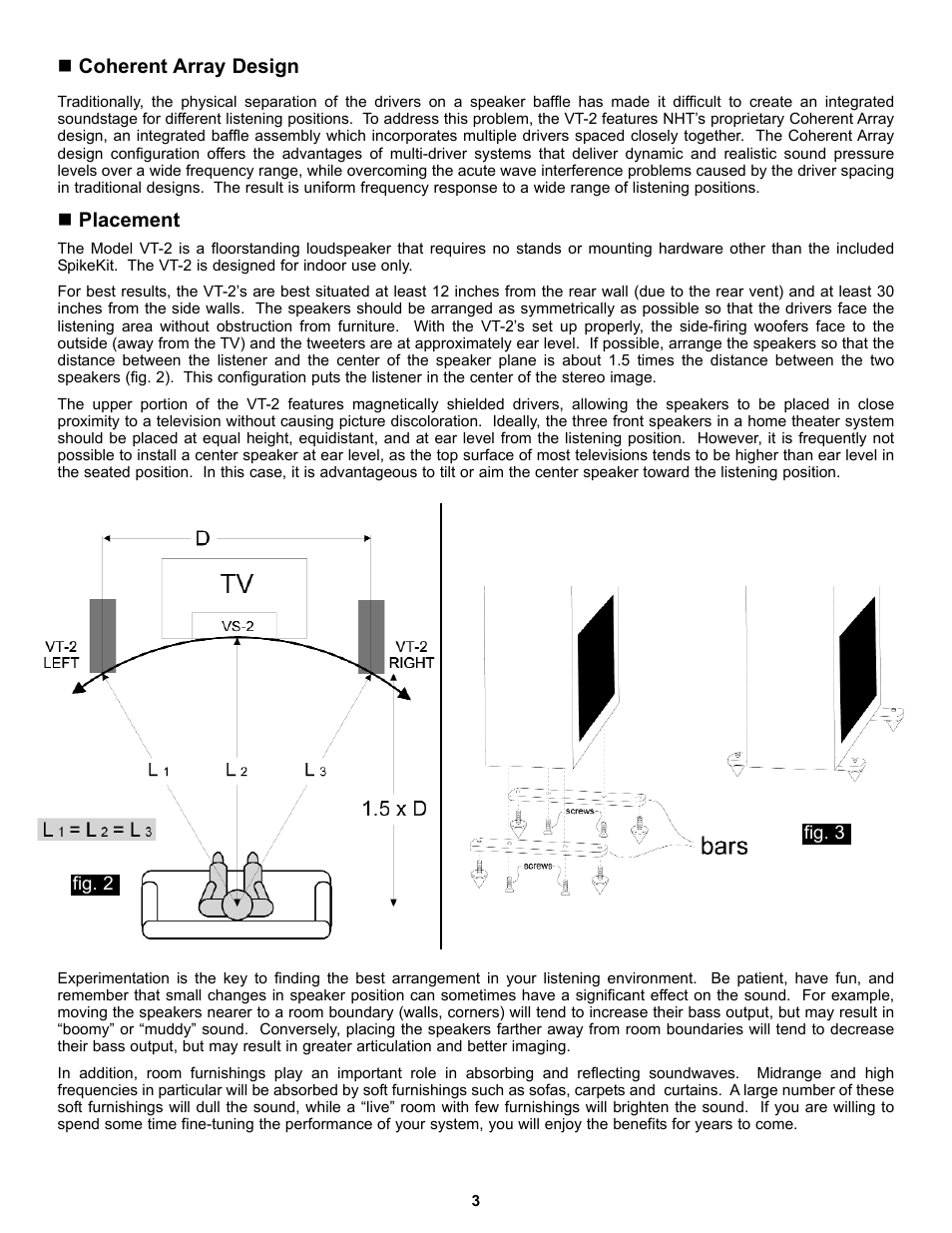 Coherent array design, Placement | NHT VT-2 User Manual | Page 3 / 5