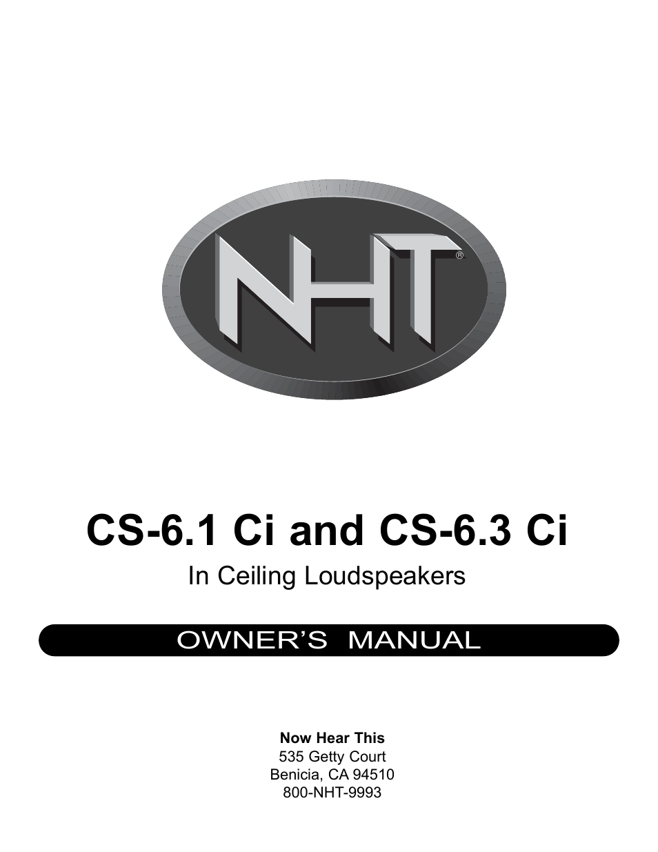 Cs-6.1 ci and cs-6.3 ci, Owner’s manual | NHT CS-6.1 Ci User Manual | Page 6 / 8