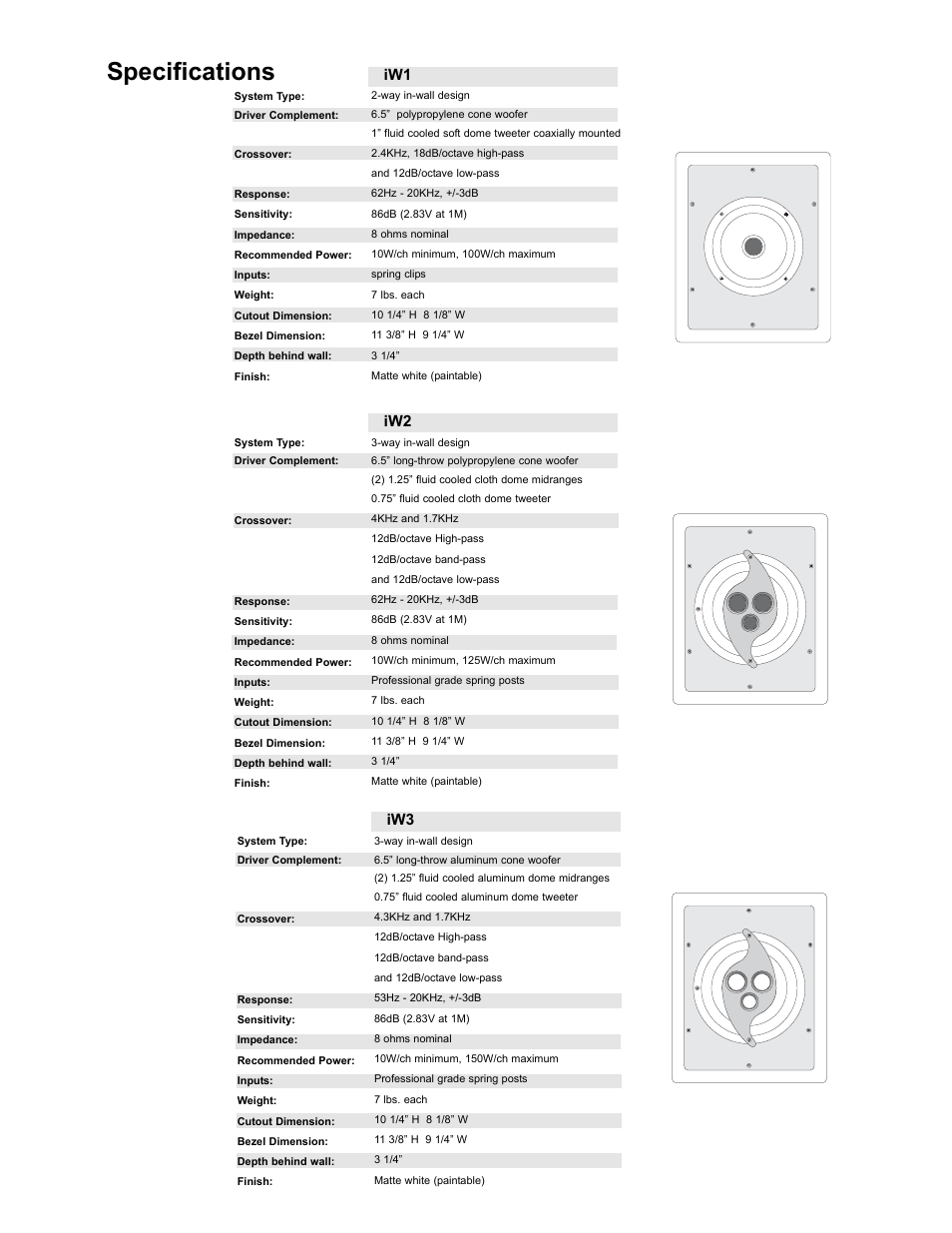 Specifications | NHT iW2 User Manual | Page 2 / 9