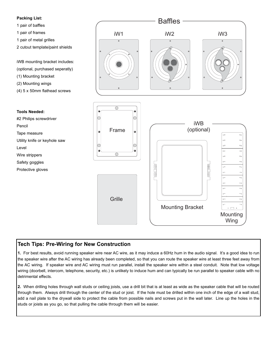 Baffles, Tech tips: pre-wiring for new construction | NHT iW2 User Manual | Page 4 / 9