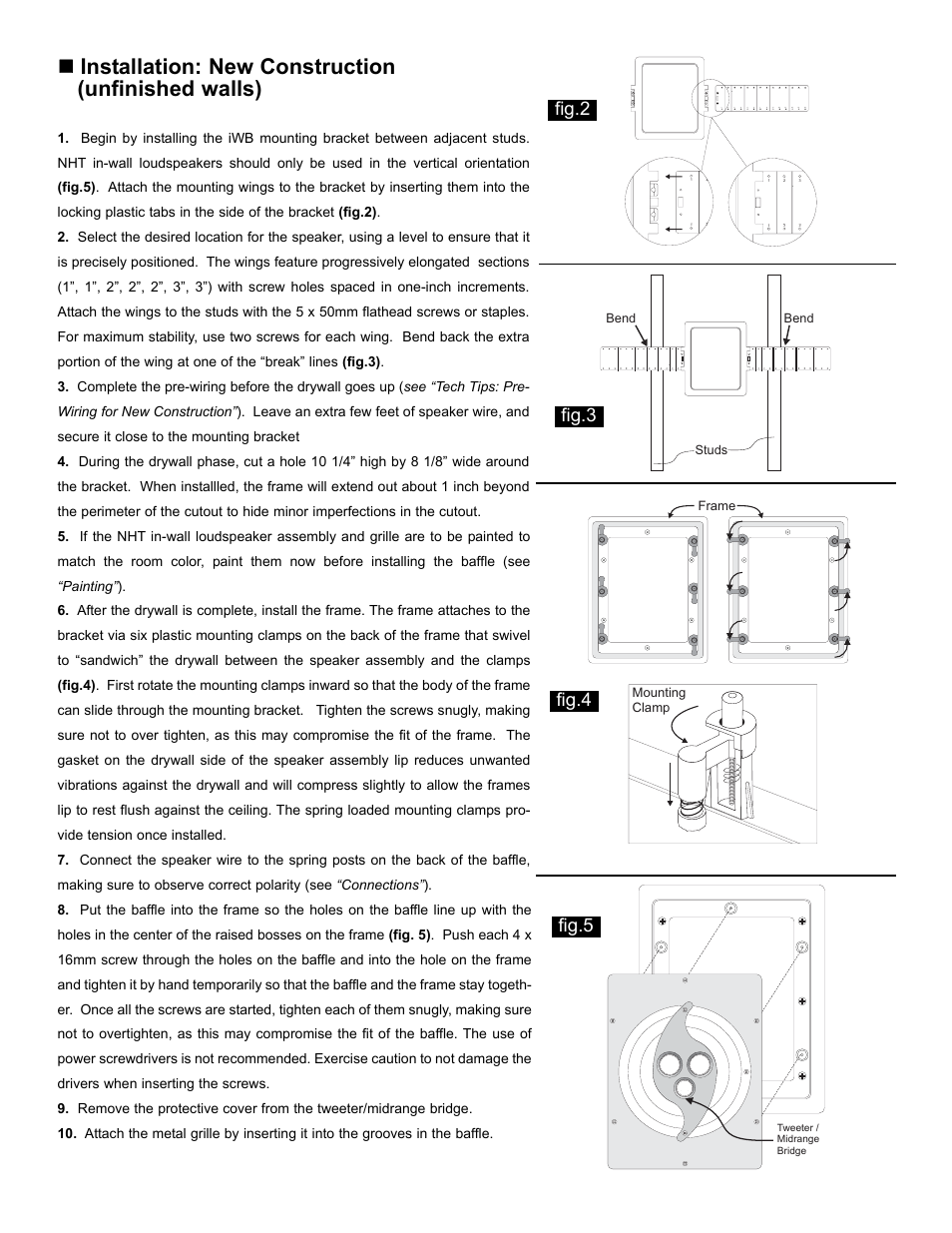 Installation: new construction (unfinished walls), Fig.3 fig.4, Fig.2 | Fig.5 | NHT iW2 User Manual | Page 5 / 9