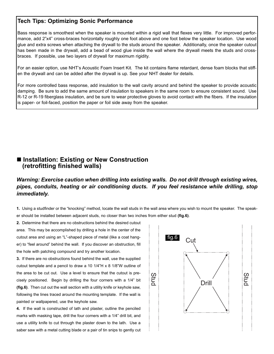 Drill stud stud cut, Tech tips: optimizing sonic performance | NHT iW2 User Manual | Page 6 / 9