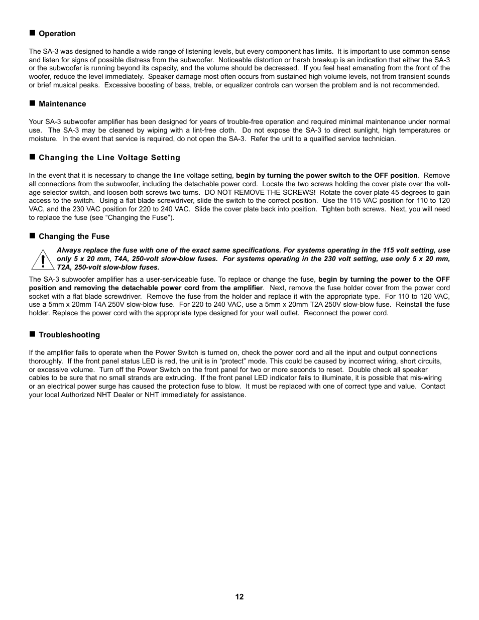 NHT SA-3 User Manual | Page 14 / 16