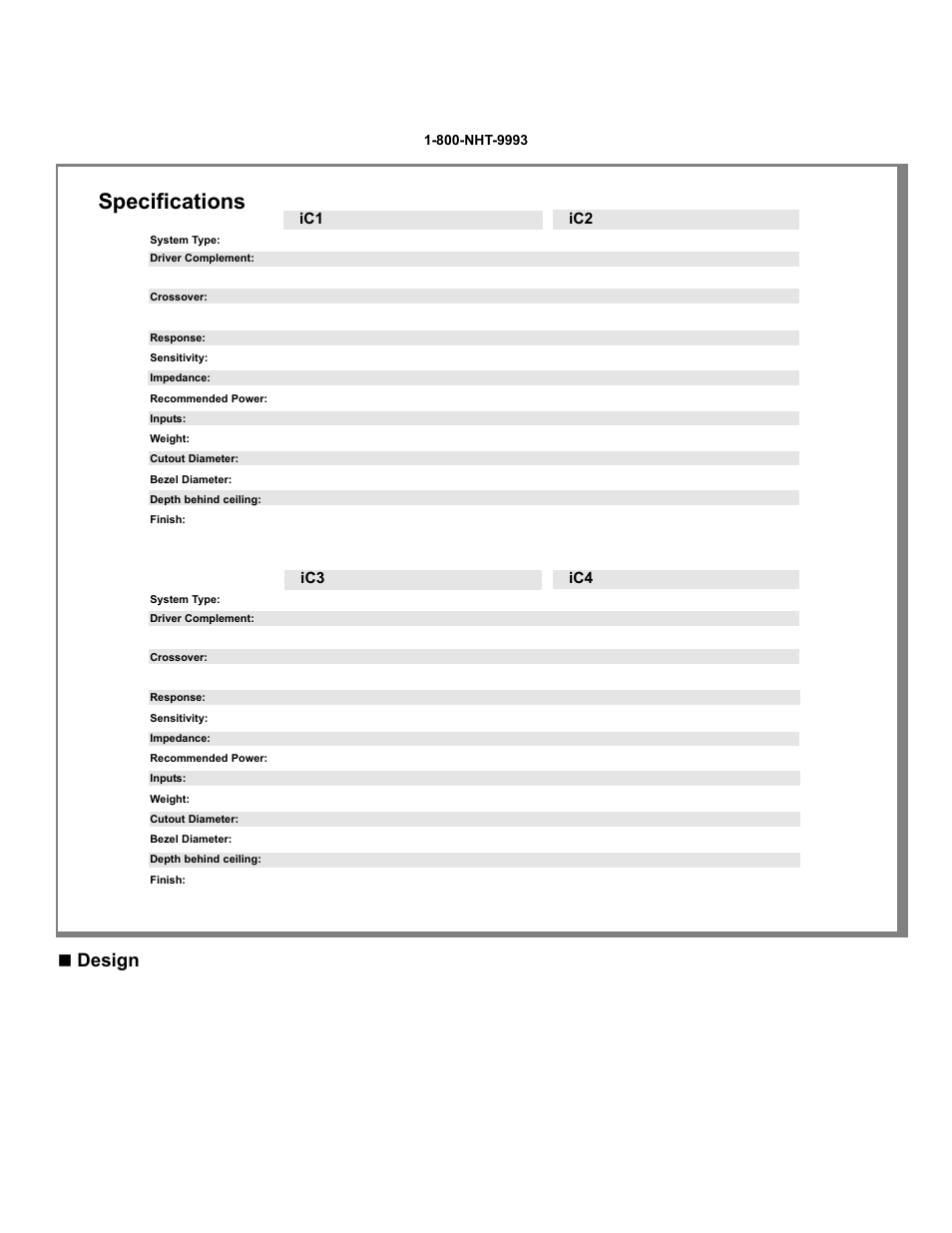Specifications, Design, Ic1 ic2 | Ic3 ic4 | NHT iC1 User Manual | Page 2 / 9