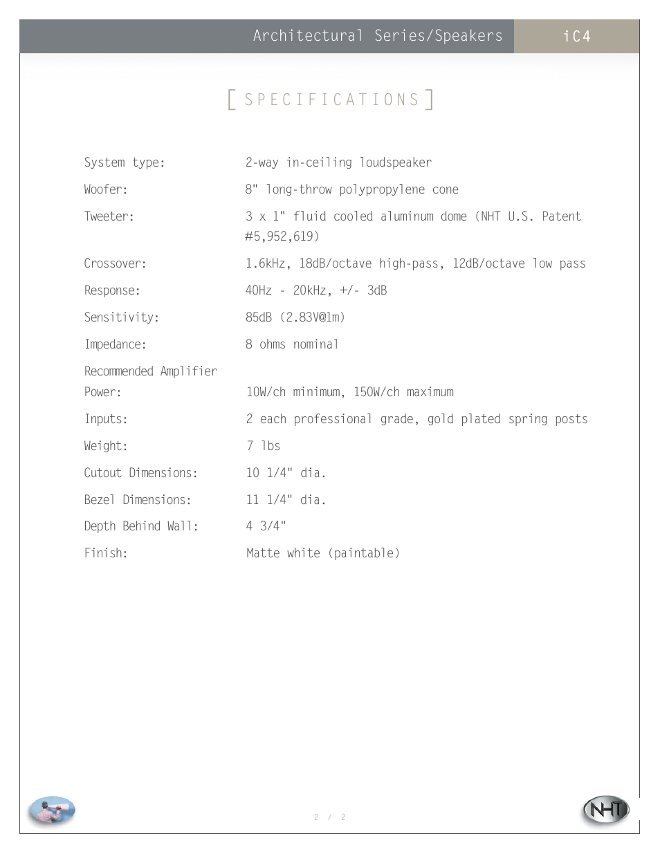 NHT Architectural Series IC4 User Manual | Page 2 / 2