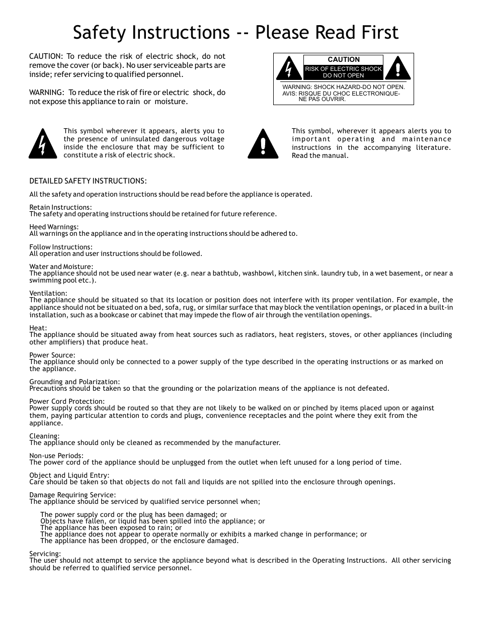 Safety instructions -- please read first | NHT Pro Audio M-20 User Manual | Page 2 / 8