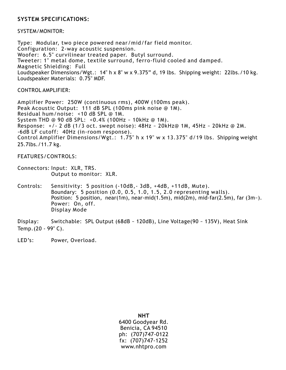 NHT Pro Audio M-20 User Manual | Page 8 / 8
