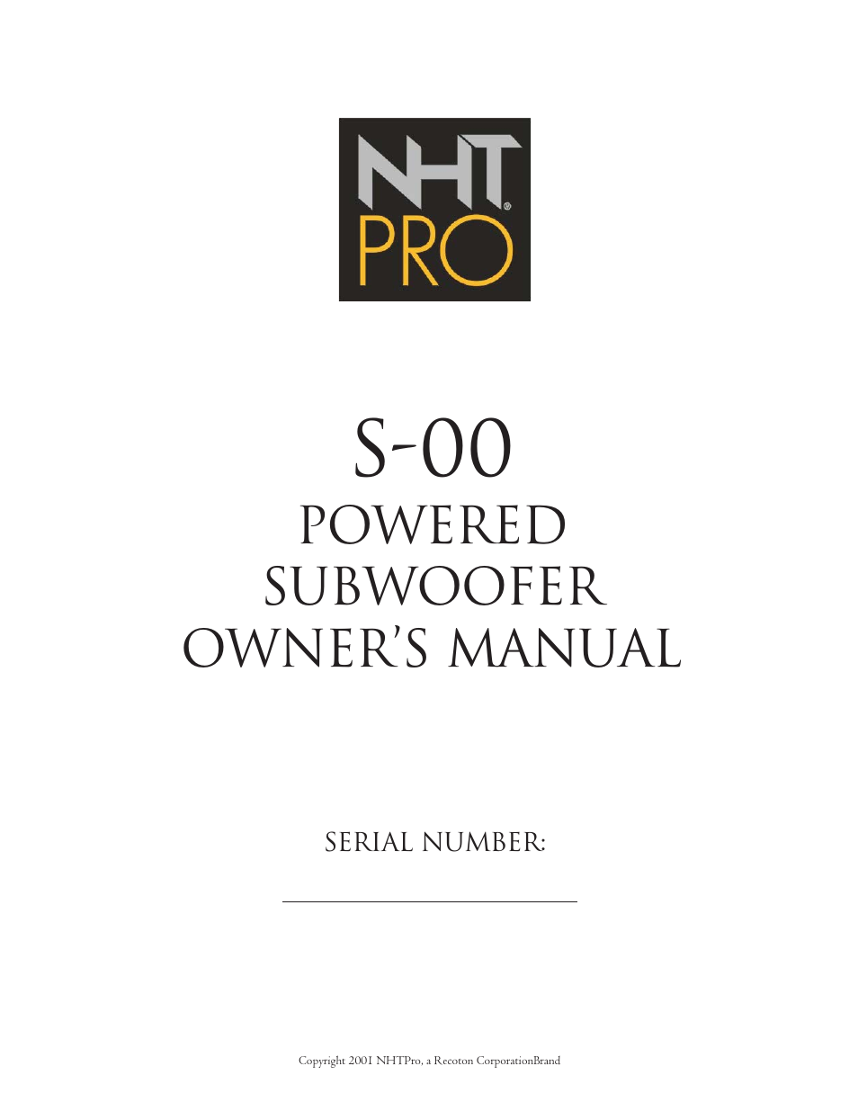 NHT S-00 Powered User Manual | 8 pages