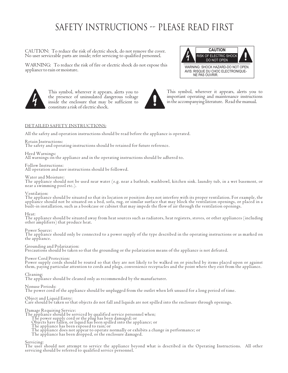 Safety instructions -- please read first | NHT S-00 Powered User Manual | Page 2 / 8