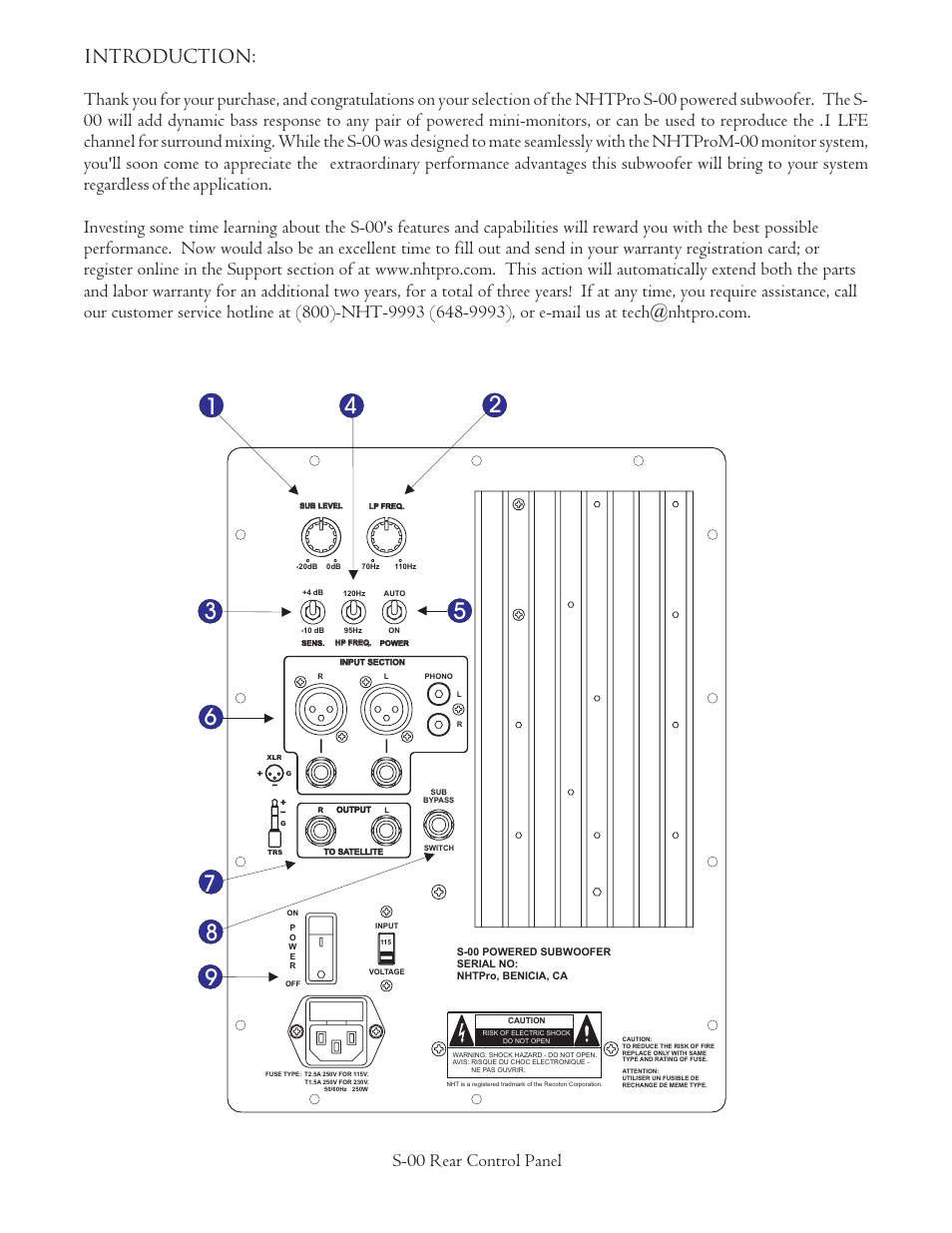 S-00 rear control panel | NHT S-00 Powered User Manual | Page 3 / 8