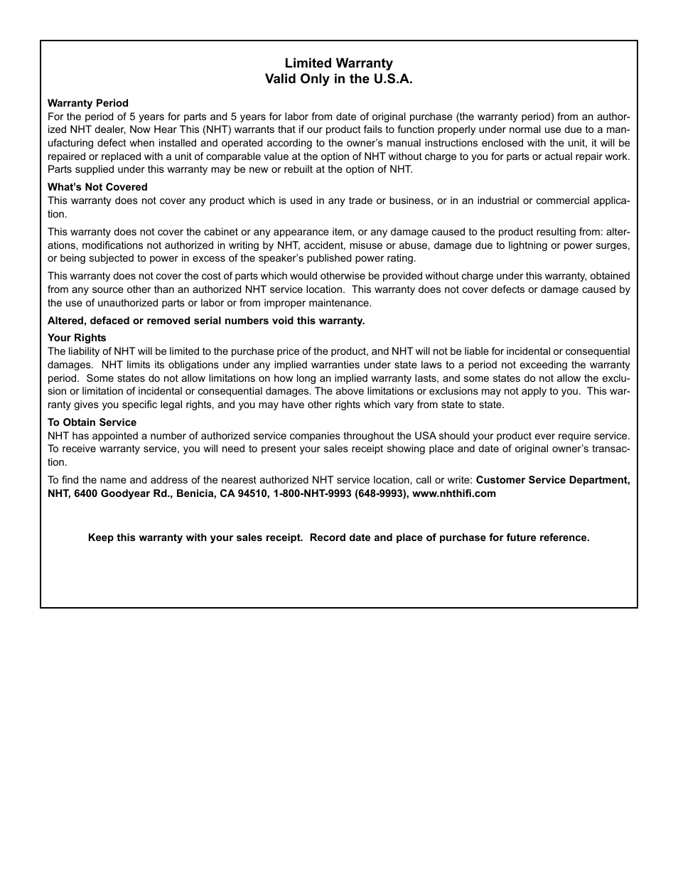 NHT X2 User Manual | Page 12 / 12