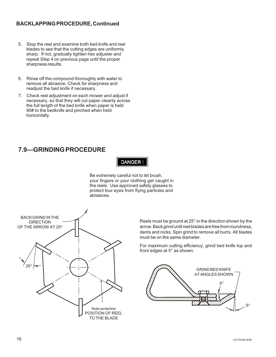 9grinding procedure, Backlapping procedure, continued | National Mower HYDRO HYD70OM-8/99 User Manual | Page 16 / 51