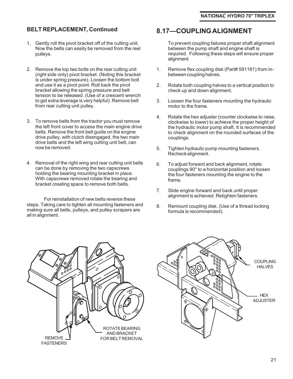 17coupling alignment | National Mower HYDRO HYD70OM-8/99 User Manual | Page 21 / 51