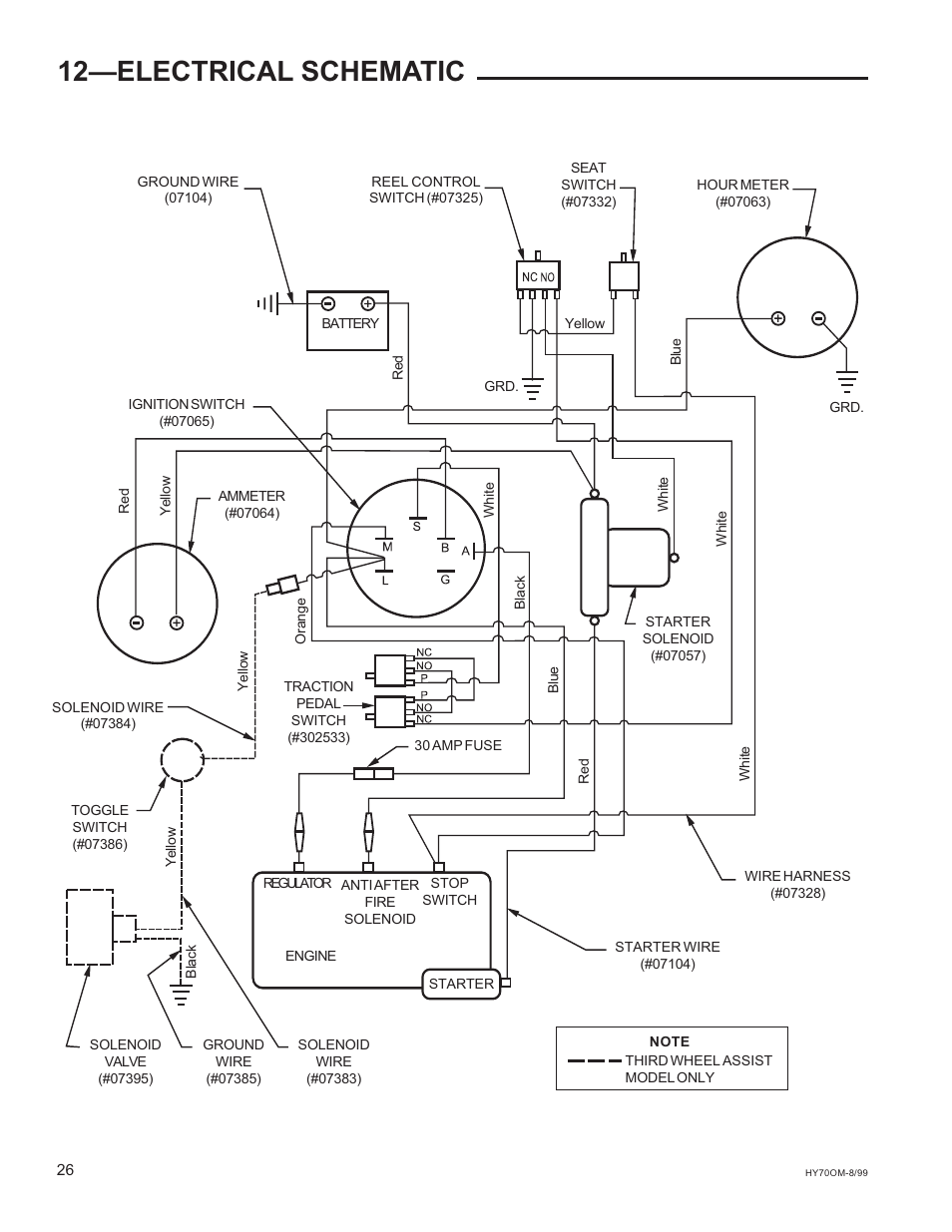 12electrical schematic | National Mower HYDRO HYD70OM-8/99 User Manual | Page 26 / 51