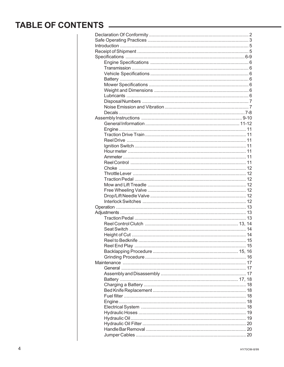 National Mower HYDRO HYD70OM-8/99 User Manual | Page 4 / 51