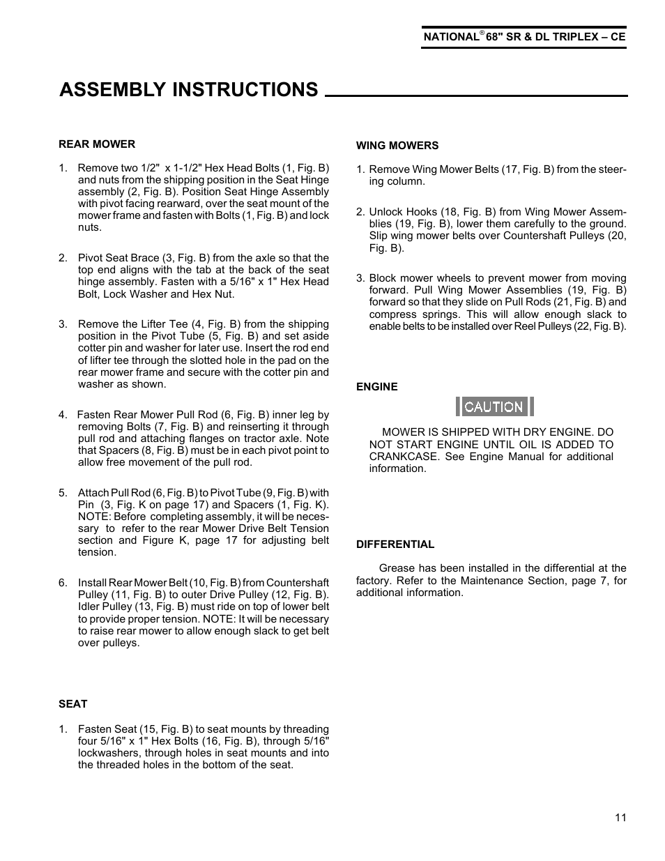 Assembly instructions | National Mower Triplex-CE DL 68" User Manual | Page 11 / 36