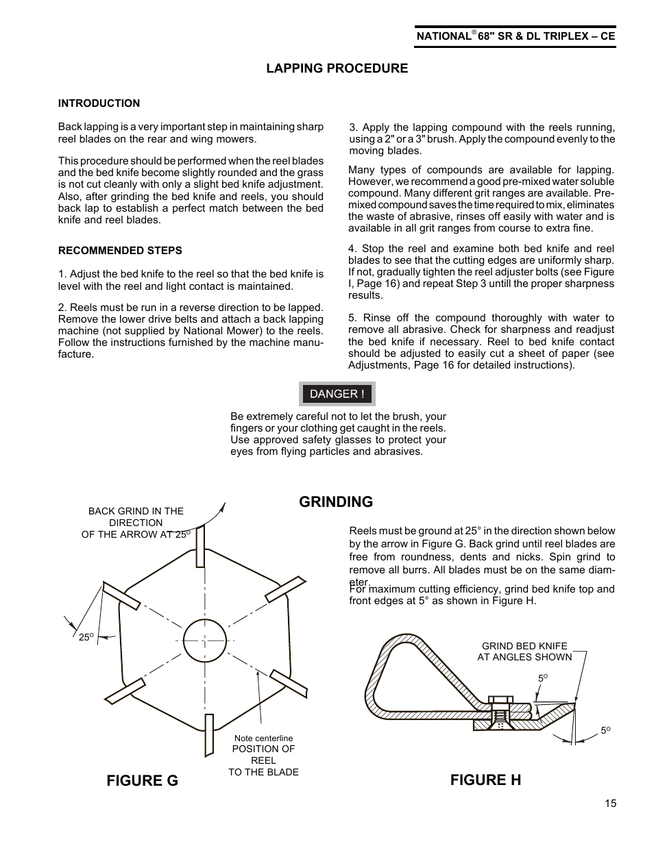 Figure g, Figure h, Grinding | National Mower Triplex-CE DL 68" User Manual | Page 15 / 36