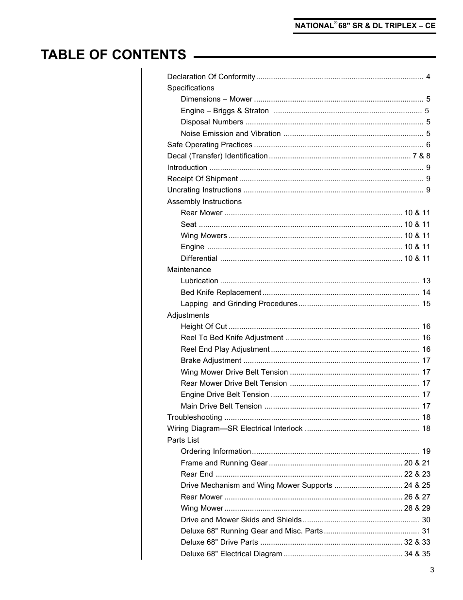 National Mower Triplex-CE DL 68" User Manual | Page 3 / 36