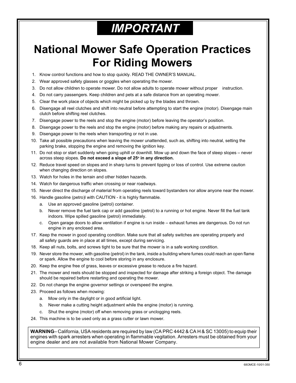 Important | National Mower Triplex-CE DL 68" User Manual | Page 6 / 36