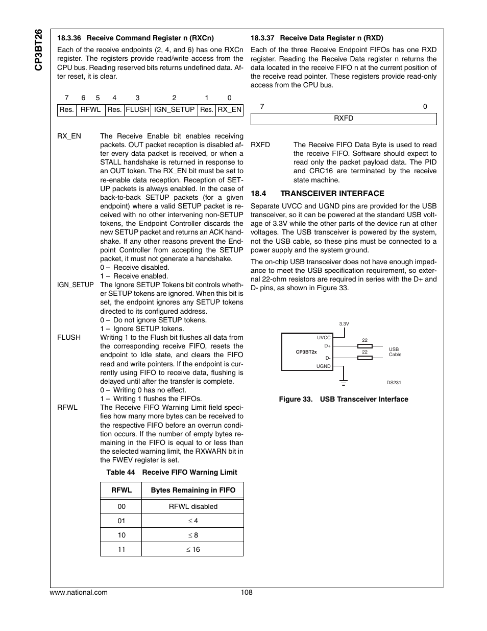 4 transceiver interface, Transceiver interface, Cp3bt26 | National CP3BT26 User Manual | Page 108 / 278